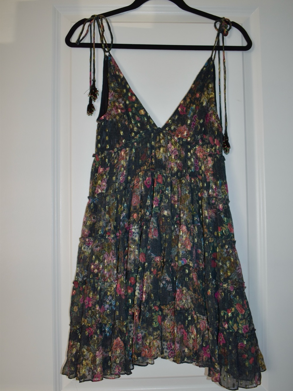 Floral, Flirty and Flowy Rococo Sand Jane Tier Mini Dress in Black size XS - Picture 6 of 7